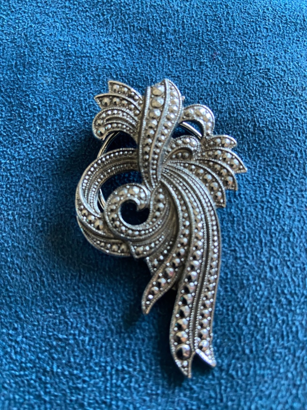 Silver-Tone Marcasite Swirl Brooch - Elegant Women's Jewelry